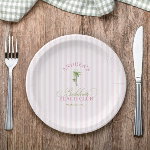 Plato De Papel Retro Rosa y Verde Fiesta de Soltera de Palma en l