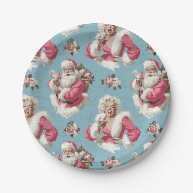 Plato De Papel Retro Santa and Glam Holiday Cheer (Anverso)