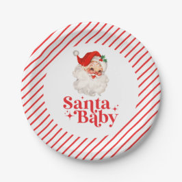 Plato De Papel Retro Santa Baby fiesta de bebé de Navidad