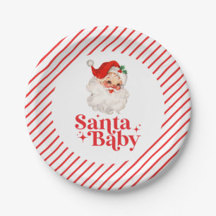 Plato De Papel Retro Santa Baby fiesta de bebé de Navidad