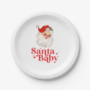 Plato De Papel Retro Santa Baby fiesta de bebé de Navidad