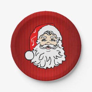 Plato De Papel Retro Santa Face Rojo