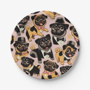 Plato De Papel Retro Seamless Cum Pug