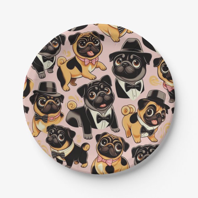 Plato De Papel Retro Seamless Cum Pug (Anverso)