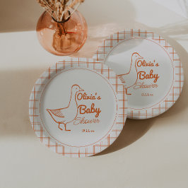 Plato De Papel Retro Silly Goose Mano dibujada Baby Shower digita