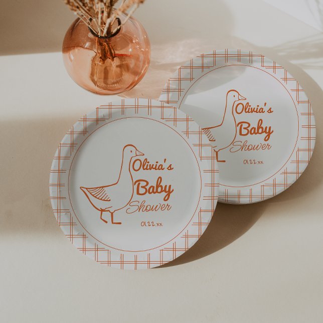 Plato De Papel Retro Silly Goose Mano dibujada Baby Shower digita (Subido por el creador)