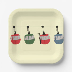 Plato De Papel Retro Ski Gondola Lift Skim Cream
