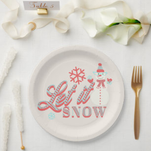 Plato De Papel Retro Snowman deja que los Navidades de la nieve T