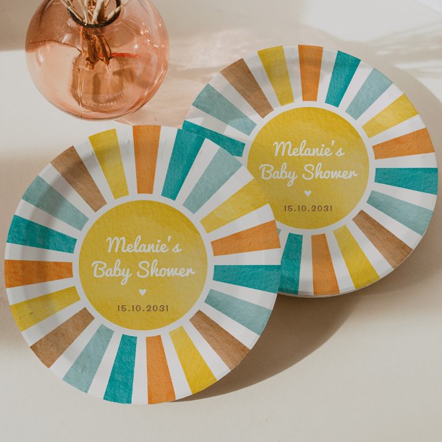 Plato De Papel Retro Sunshine Boy Baby Shower (Subido por el creador)