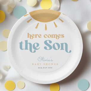 Plato De Papel Retro Sunshine Boy Baby Shower