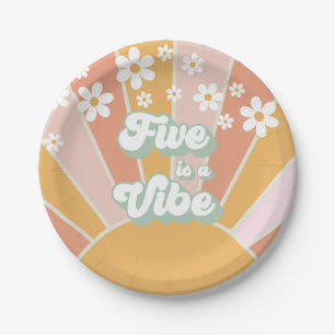 Plato De Papel Retro Sunshine Five es una vibra hippie floral
