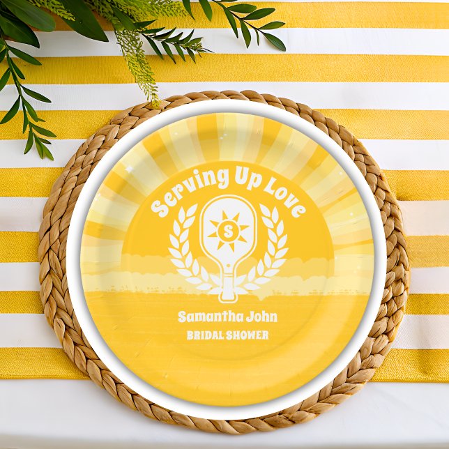 Plato De Papel Retro Sunshine Pickleball Brillante Ducha (Paper Plates)