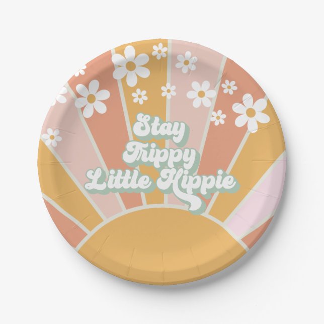 Plato De Papel Retro Sunshine Stay Trippy Little Hippie floral (Anverso)
