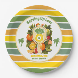 Plato De Papel Retro Tropical Pineapple Pickleball Brillante Duch