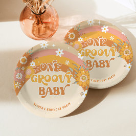 Plato De Papel Retro un bebé groovly cumpleaños