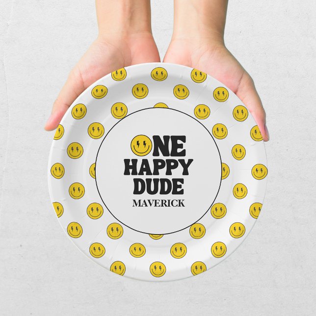 Plato De Papel Retro Uno Chico Feliz Cara Sonriente Cumpleaños Nú (Subido por el creador)