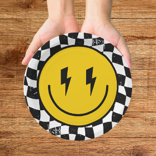 Plato De Papel Retro Uno Chico Feliz Sonriendo Cara Cumpleaños Nú