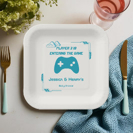 Plato De Papel Retro Video Game Player 3 Gaming Baby Shower