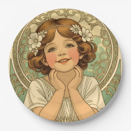 Plato De Papel retro vintage child with flowers