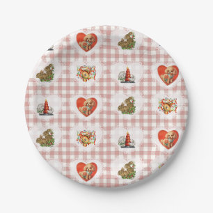 Plato De Papel Retro Vintage Coquette Baby Animals Gingham