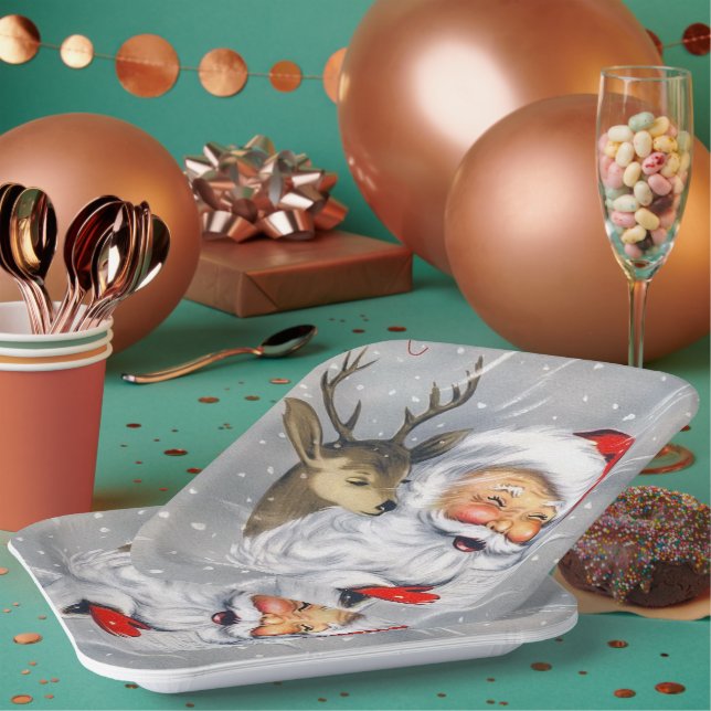 Plato De Papel Retro vintage navidad Santa Rina (Multi)