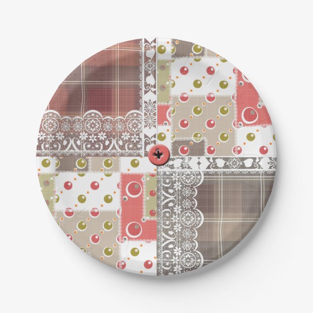 Plato De Papel Retro vintage plaid chequera boho (Anverso)