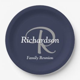 Plato De Papel Reunión elegante de la familia Monograma de la Mar