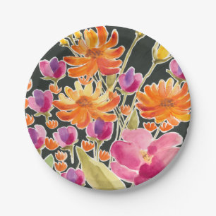 Plato De Papel Reunión espléndida - Flores rosas y Naranjas