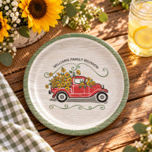 Reunión Familiar Camioneta Roja Vintage Flores de