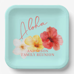 Plato De Papel Reunión familiar de Aloha Floral Tropical