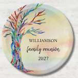 Plato De Papel Reunión familiar de árbol familiar<br><div class="desc">Placas de papel de Reunión de Familia de Árboles Familiares. Añada estos elegantes platos fiestas a su Reunión familiar. Están decoradas con un árbol familiar de mosaicos en los colores del arco iris sobre un fondo acuático. Personalízalos con tu apellido. Todo el texto es personalizable. Porque creamos nuestra propia obra...</div>