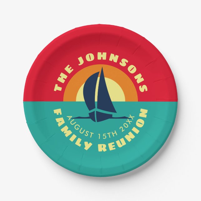 Plato De Papel Reunión familiar de verano fiesta  nombre personal (Anverso)