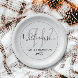 Plato De Papel Reunión familiar moderna en monograma