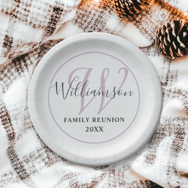 Plato De Papel Reunión familiar moderna en monograma (Subido por el creador)