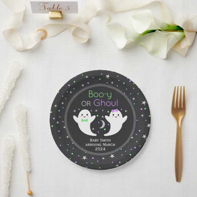 Plato De Papel Revelación de género Boo-y o Ghoul (Boda)