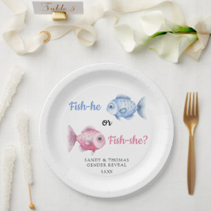 Plato De Papel Revelación de género de acuarela de pesca