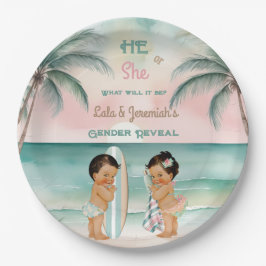 Plato De Papel Revelación de género de bebé en playa tropical Blu