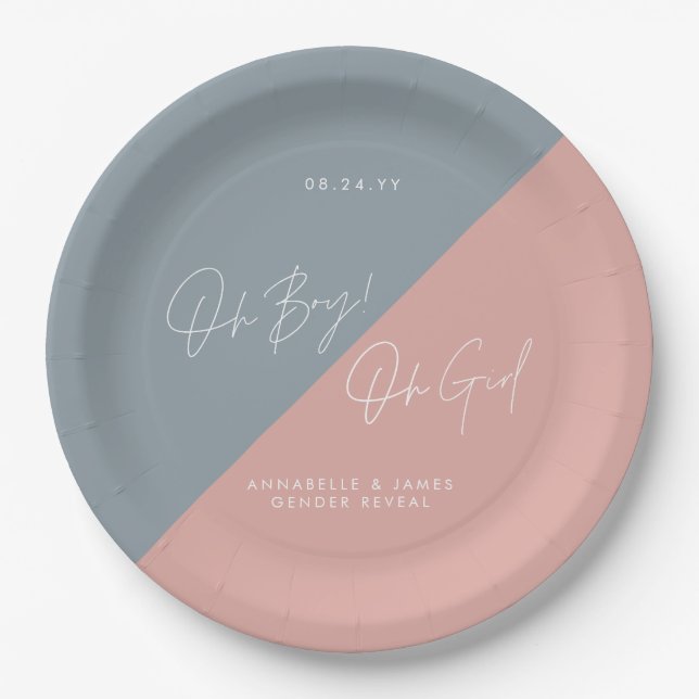 Plato De Papel revelación de género de ducha de bebé azul (Anverso)
