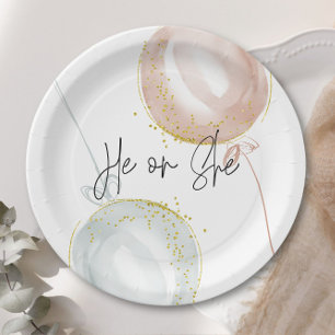 Plato De Papel Revelación de género de globos rosa y azul