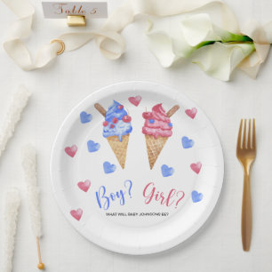 Plato De Papel Revelación de género de helado acuarela