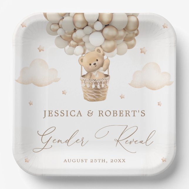 Plato De Papel Revelación de género de osito de peluche (Anverso)