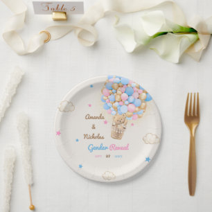 Plato De Papel Revelación de género de osito de peluche rosa azul