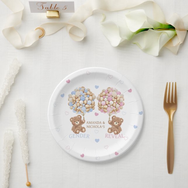 Plato De Papel Revelación de género de ositos de peluche (Boda)