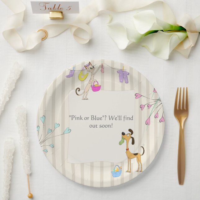 Plato De Papel  Revelación de género de perro y gato   (Boda)