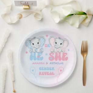 Plato De Papel Revelación de género elefante rosa y azul