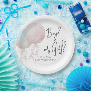 Plato De Papel Revelación de género en globo rosa y azul de niño