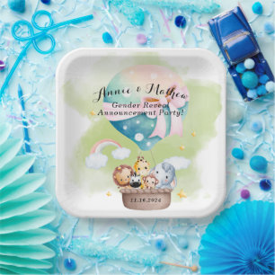 Plato De Papel Revelación de género en Safari de animales de bebé