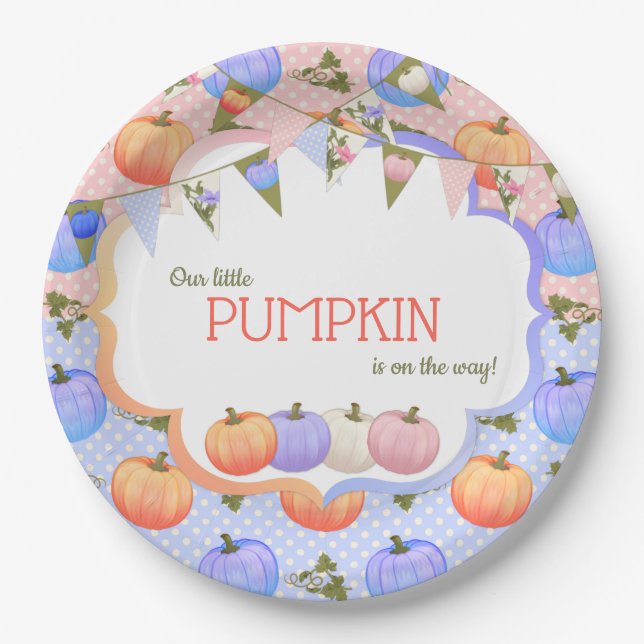 Plato De Papel Revelación de género Little Pumpkin Patch Blue Pea (Anverso)