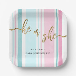 Plato De Papel Revelación de género rosa y azul