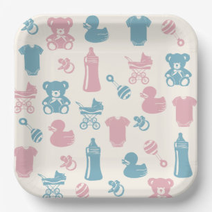 Plato De Papel Revelación de género rosa y azul
